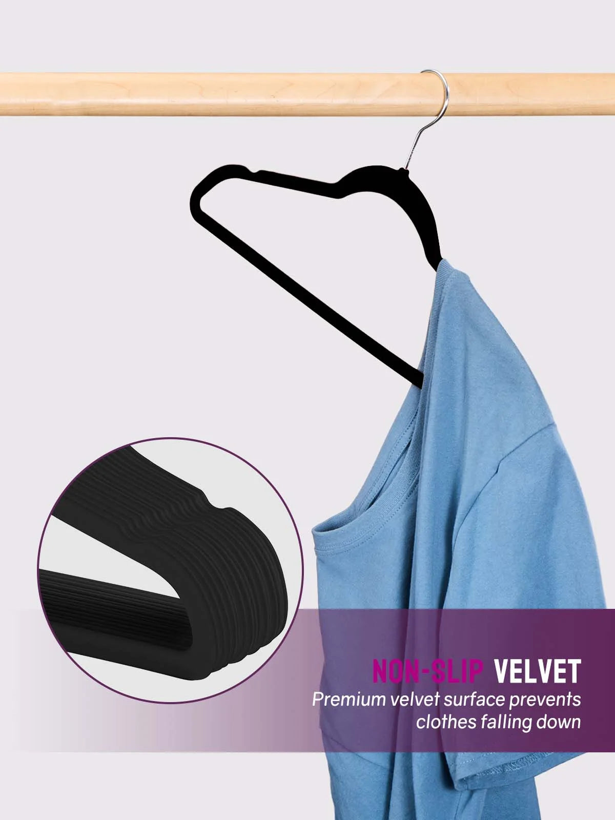 Black Velvet Hangers 60 Pack, Premium Clothes Hangers Non-Slip Felt Hangers, Sturdy Black Hangers Heavy Duty Coat Hangers, Durable Suit Hangers for Space Saving,