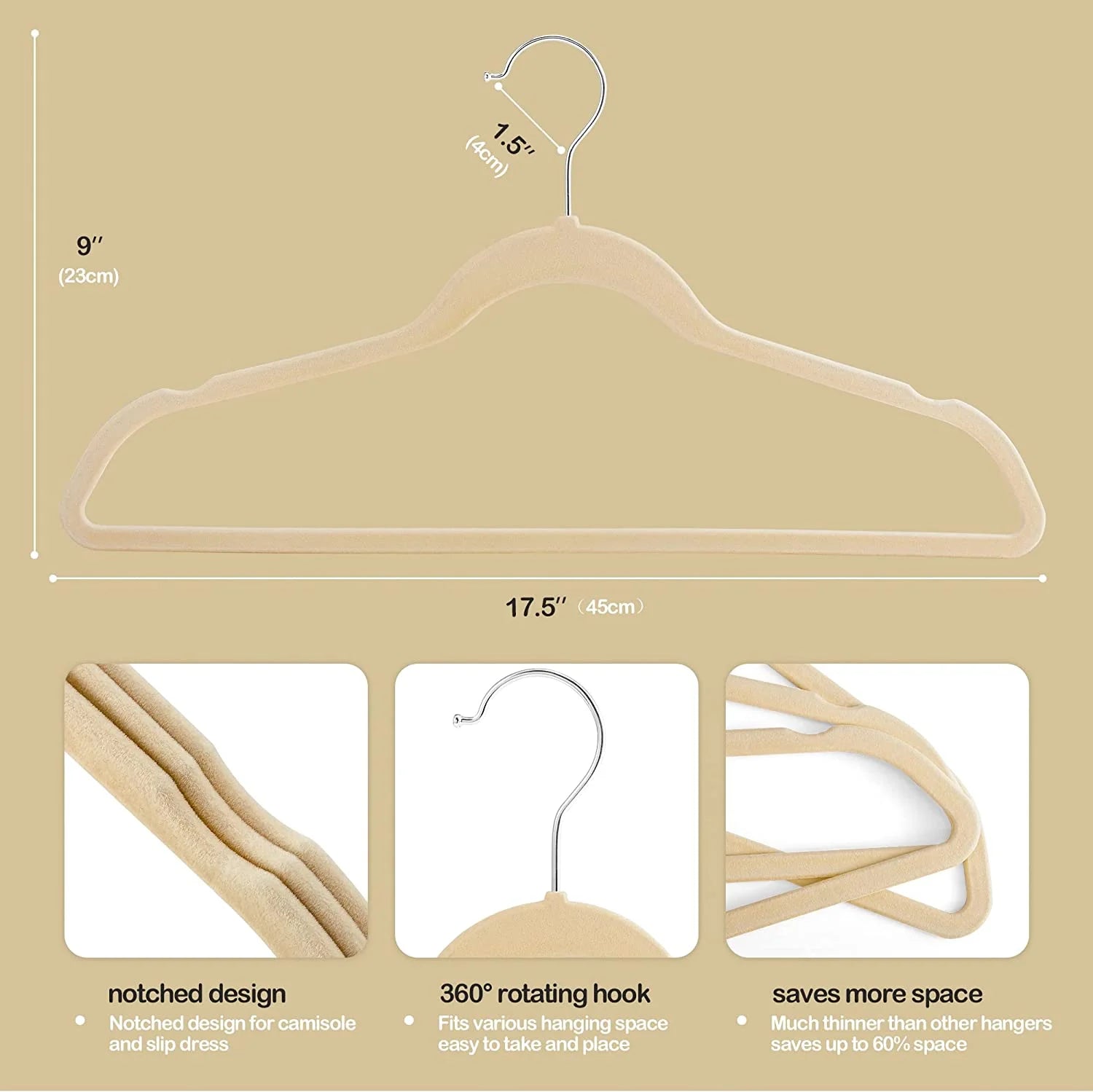 Velvet Hangers 60 Pack, Premium Clothes Hangers Non-Slip Felt Hangers, Sturdy Hangers Heavy Duty Coat Hangers,