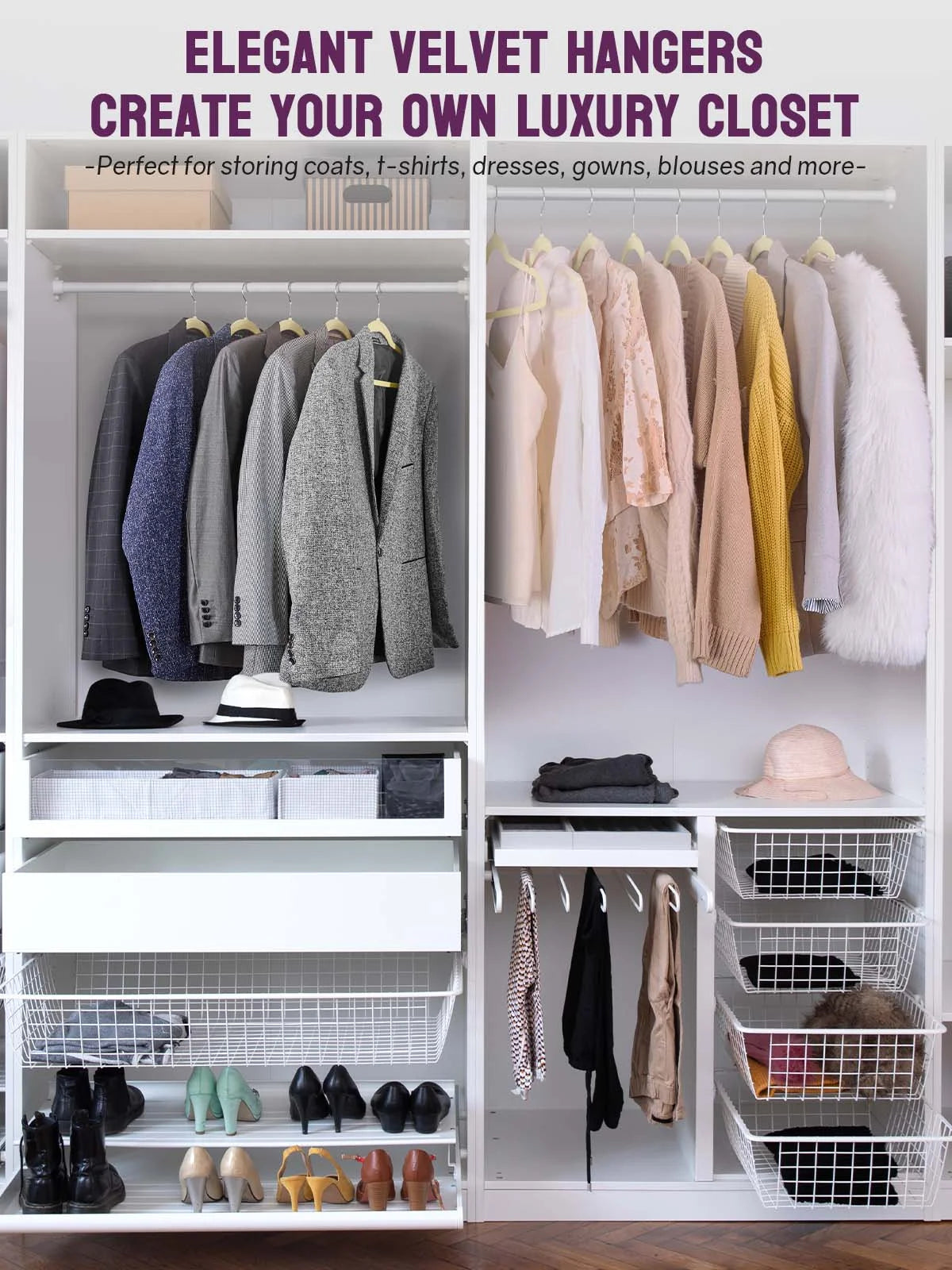 Velvet Hangers 60 Pack, Premium Clothes Hangers Non-Slip Felt Hangers, Sturdy Hangers Heavy Duty Coat Hangers,