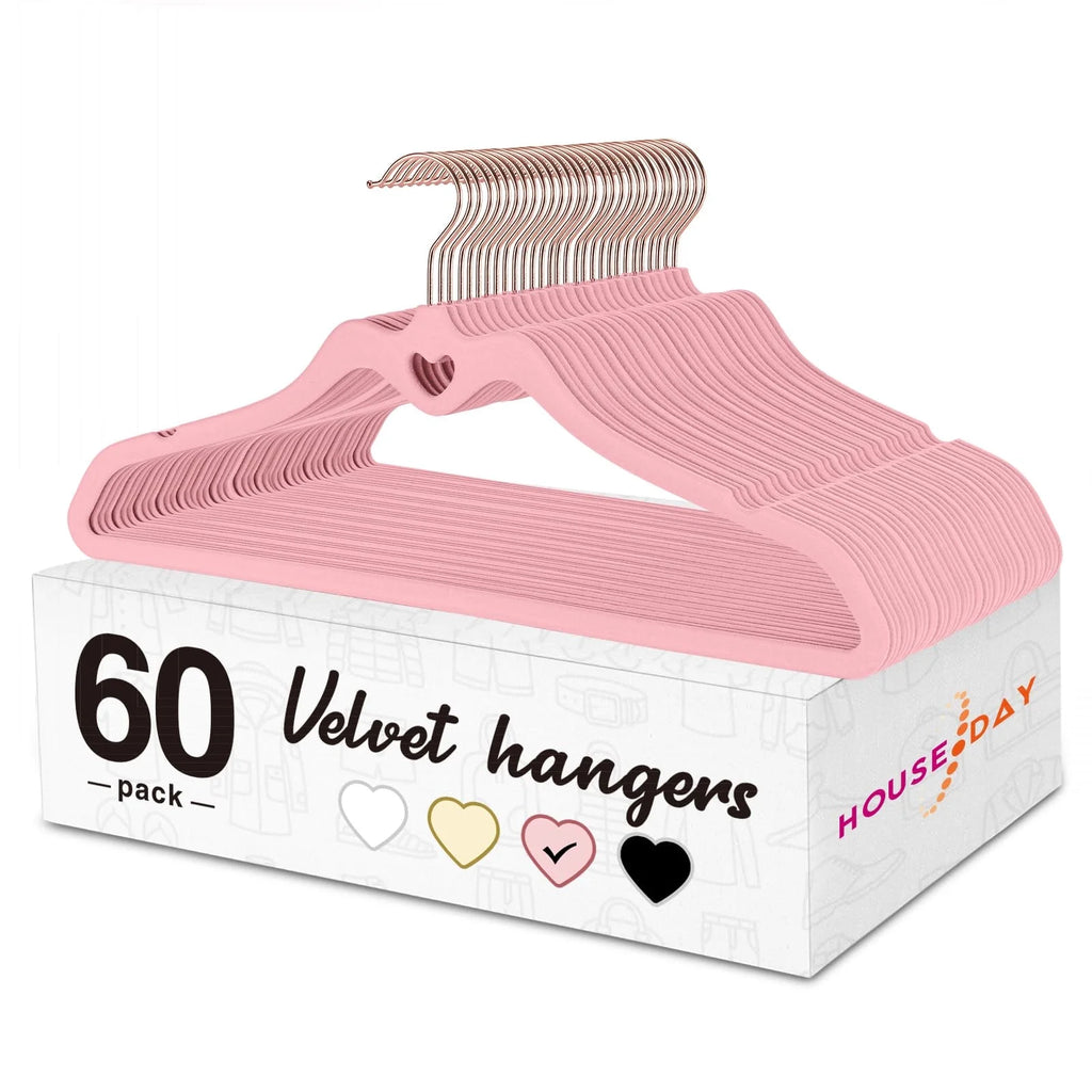 Velvet Hangers 60 Pack, Pink Non Slip Flocked Felt Hangers, Sturdy Velvet Clothes Hangers, Cute Heart Hangers, Heavy Duty Coat Hangers, Ultra Slim Beige Hangers for Closet Space Saving