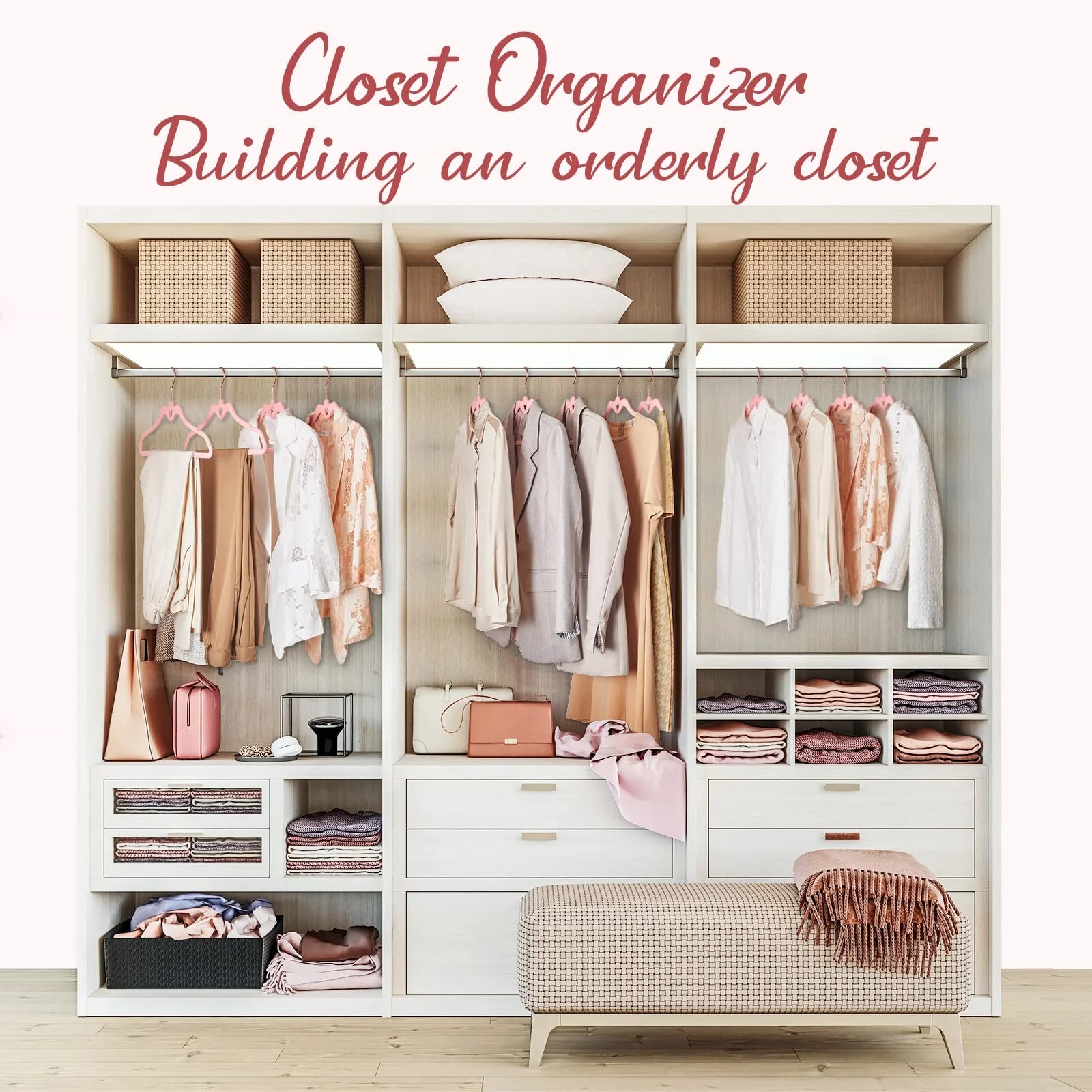 Velvet Hangers 60 Pack, Pink Non Slip Flocked Felt Hangers, Sturdy Velvet Clothes Hangers, Cute Heart Hangers, Heavy Duty Coat Hangers, Ultra Slim Beige Hangers for Closet Space Saving