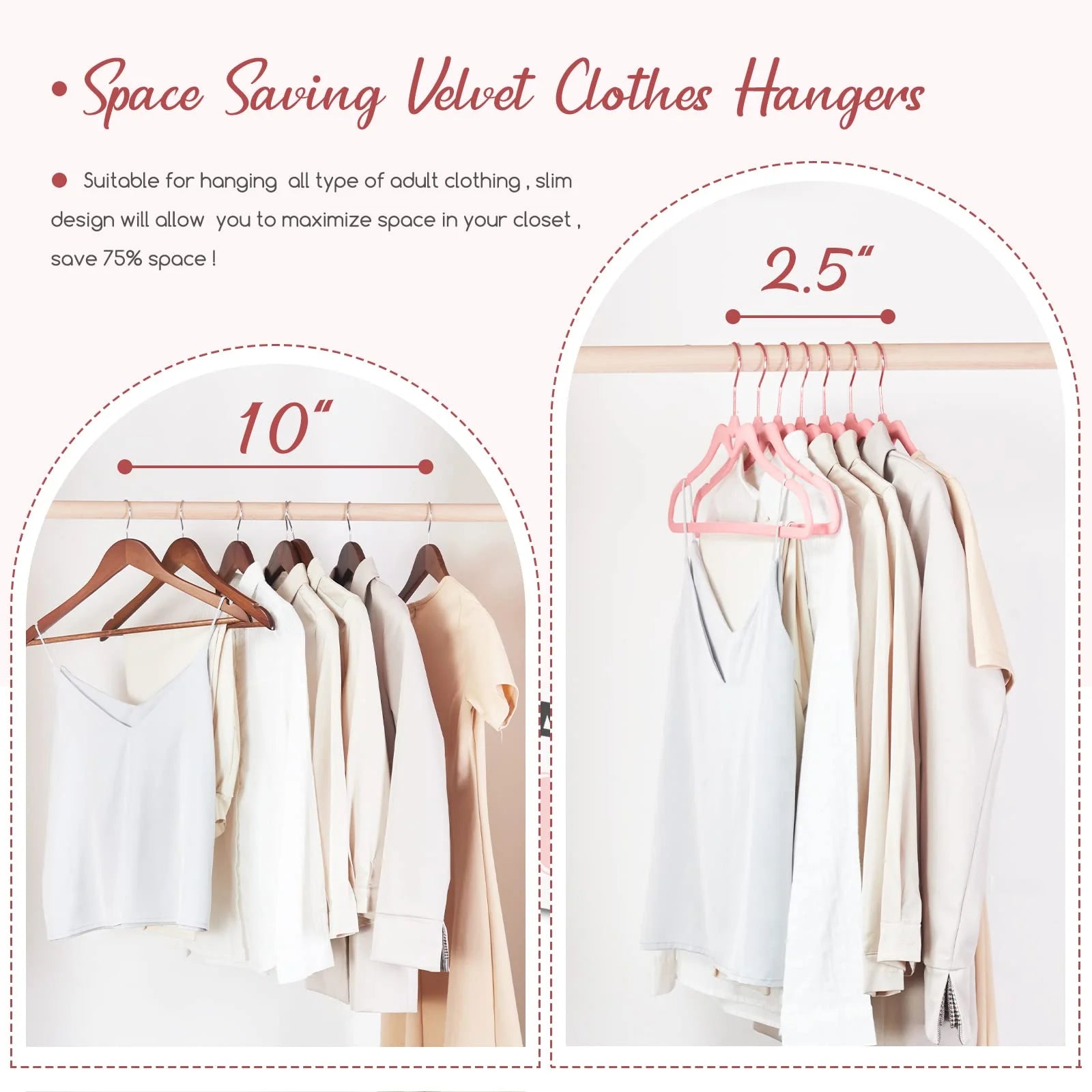 Velvet Hangers 60 Pack, Pink Non Slip Flocked Felt Hangers, Sturdy Velvet Clothes Hangers, Cute Heart Hangers, Heavy Duty Coat Hangers, Ultra Slim Beige Hangers for Closet Space Saving