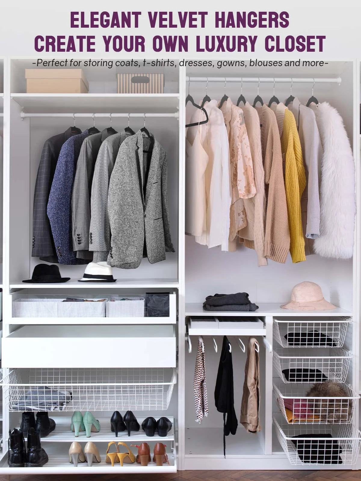 Black Velvet Hangers 60 Pack, Premium Clothes Hangers Non-Slip Felt Hangers, Sturdy Black Hangers Heavy Duty Coat Hangers, Durable Suit Hangers for Space Saving,