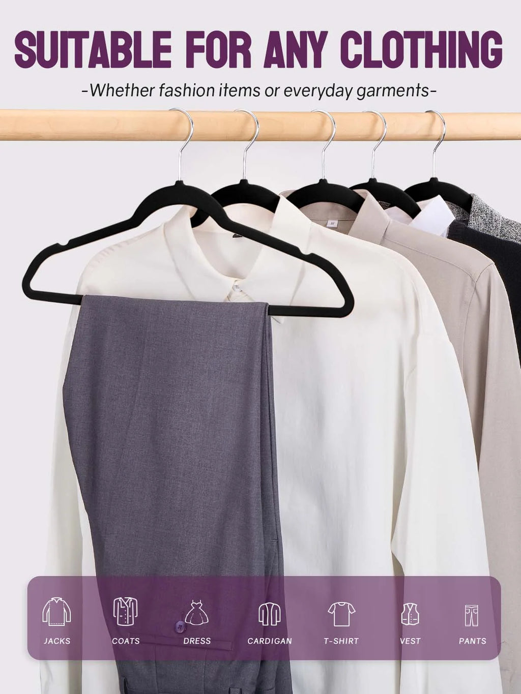 Black Velvet Hangers 60 Pack, Premium Clothes Hangers Non-Slip Felt Hangers, Sturdy Black Hangers Heavy Duty Coat Hangers, Durable Suit Hangers for Space Saving,