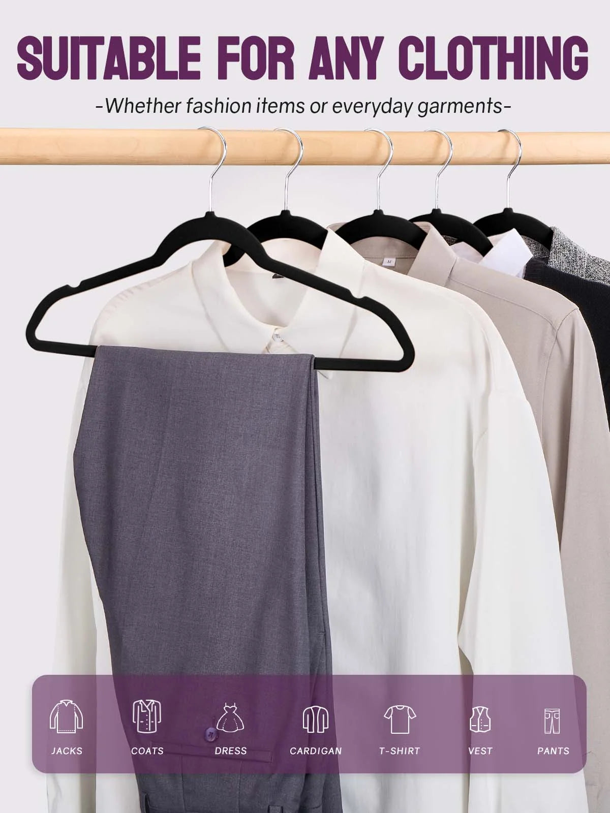 Black Velvet Hangers 60 Pack, Premium Clothes Hangers Non-Slip Felt Hangers, Sturdy Black Hangers Heavy Duty Coat Hangers, Durable Suit Hangers for Space Saving,