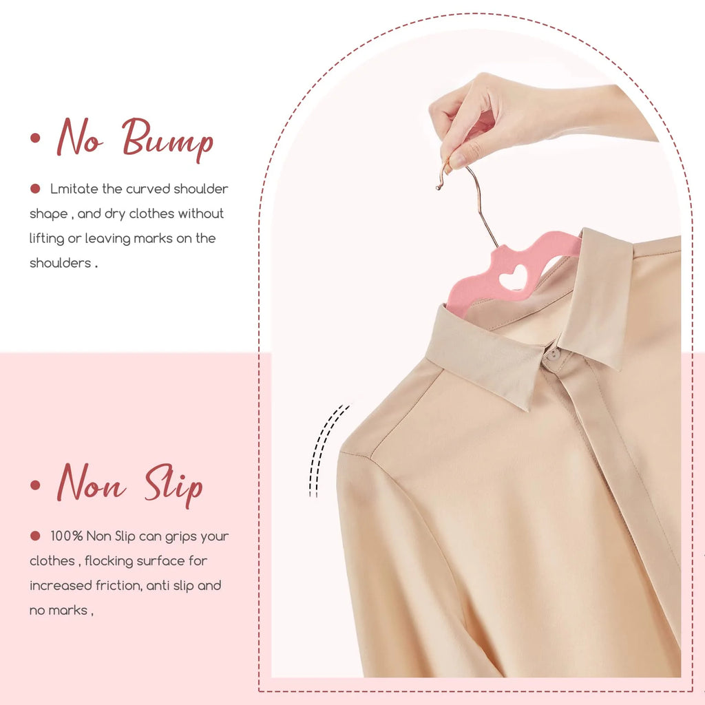 Velvet Hangers 60 Pack, Pink Non Slip Flocked Felt Hangers, Sturdy Velvet Clothes Hangers, Cute Heart Hangers, Heavy Duty Coat Hangers, Ultra Slim Beige Hangers for Closet Space Saving