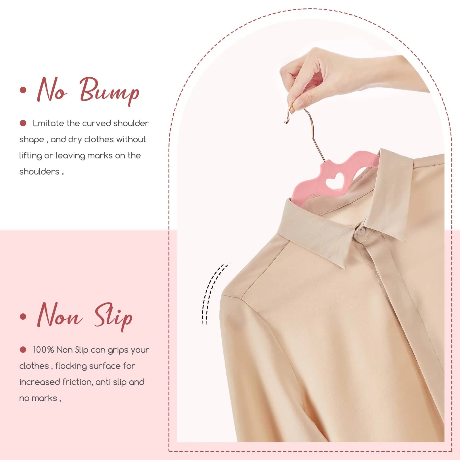 Velvet Hangers 60 Pack, Pink Non Slip Flocked Felt Hangers, Sturdy Velvet Clothes Hangers, Cute Heart Hangers, Heavy Duty Coat Hangers, Ultra Slim Beige Hangers for Closet Space Saving